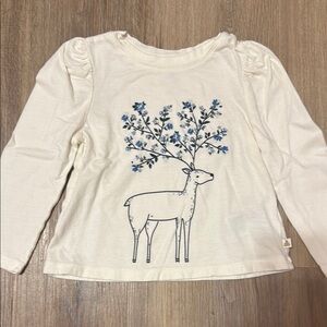 GAP Cream and Blue Long Sleeve Tee with Deer Print